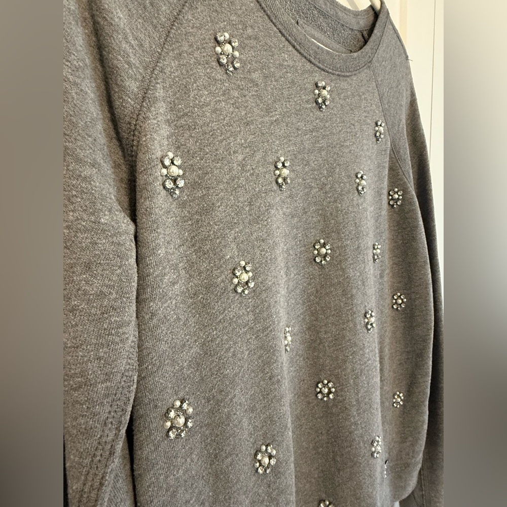 Abercrombie & Fitch Rhinestone + Pearl Embellished Sweatshirt Gray Size Small